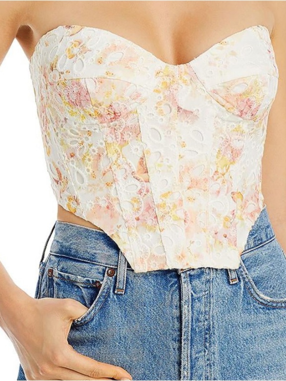 Bardot Lila Strapless Floral Eyelet Bustier